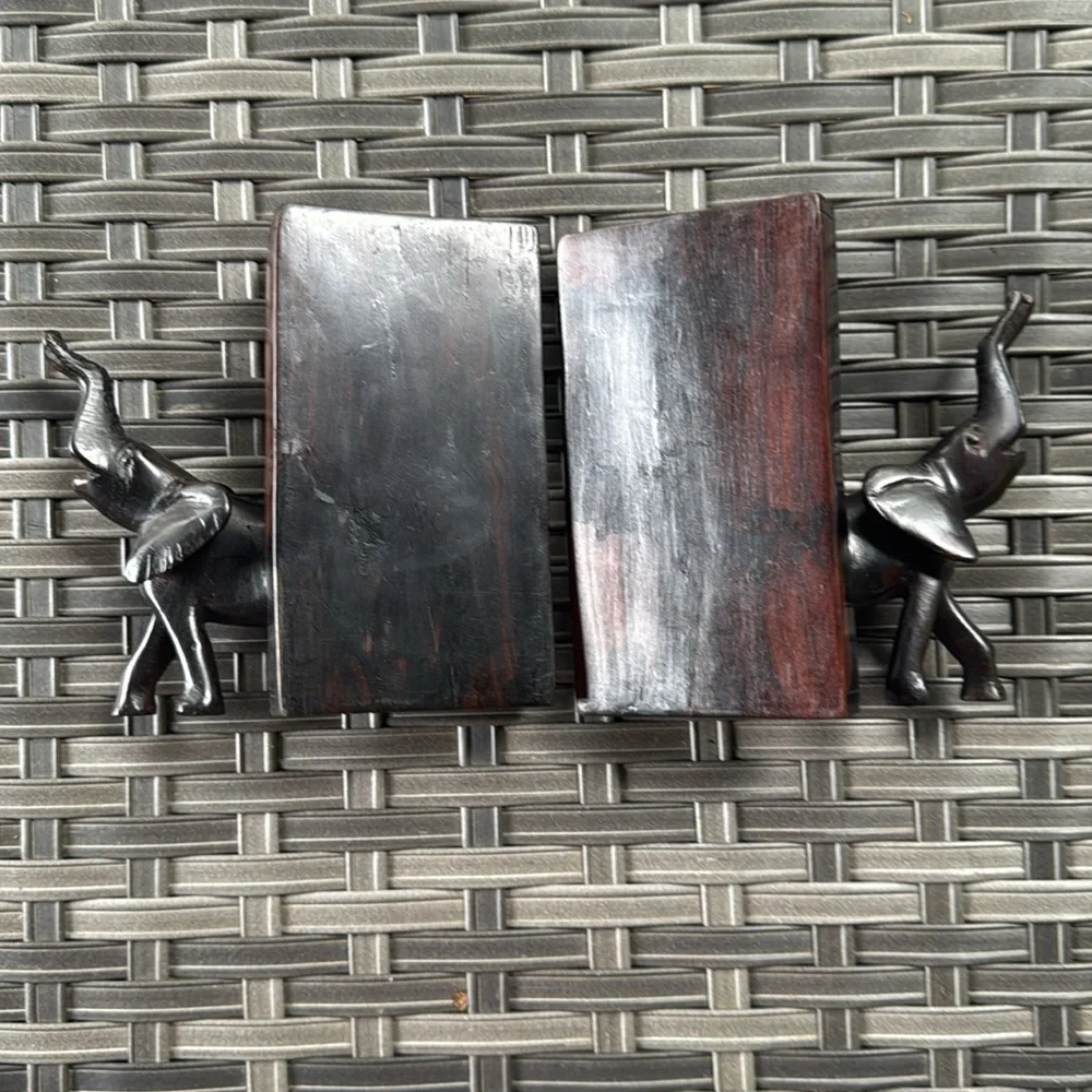 Handcrafted Wooden Elephant Book Ends